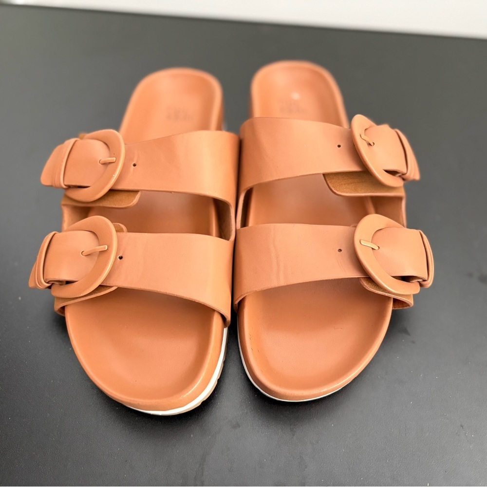 Time and Tru Women's Cognac Double-Buckle Slide Sandals